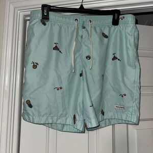 Modern Amusement Aqua Swim Trunks with Tropical Print